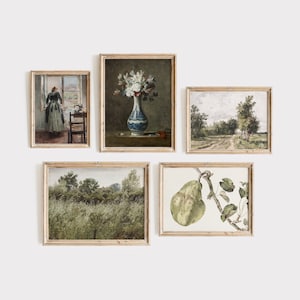 French Countryside Vintage Gallery Wall SET, Romantic European Artwork, Muted Green Paintings | DIGITAL PRINTABLE