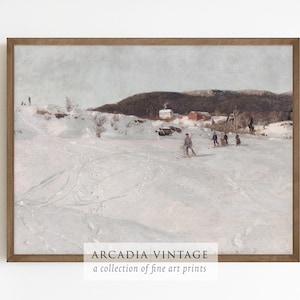 PRINTABLE ART | Vintage Winter Scene | Snowy Country Landscape | Neutral Rustic Holiday Wall Decor