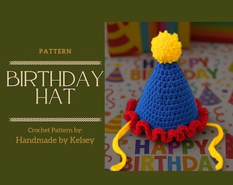 Patrón de gorro de fiesta de cumpleaños a crochet / Apto para principiantes (Patrón en PDF)