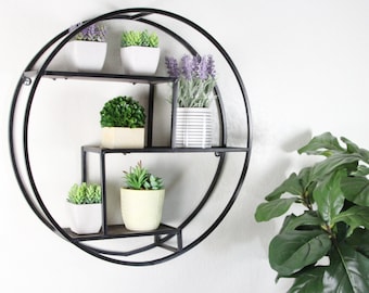 23" Mounted Iron Circle Hanging Storage Shelving Floating Shelf 3 Tier Floating Circular Wall Decor Round Decorative Hanging Shelf