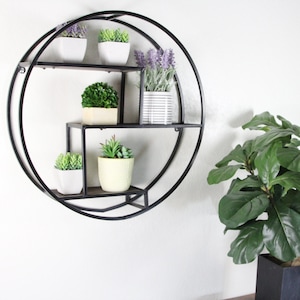 23 Mounted Iron Circle Hanging Storage Shelving Floating Shelf 3 Tier Floating Circular Wall Decor Round Decorative Hanging Shelf image 1