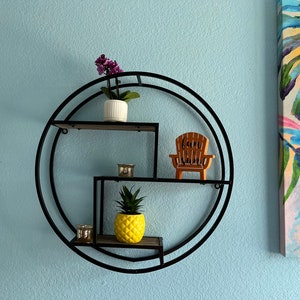 23 Mounted Iron Circle Hanging Storage Shelving Floating Shelf 3 Tier Floating Circular Wall Decor Round Decorative Hanging Shelf image 5