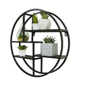 18" Mounted Iron Circle Hanging Storage Shelving Floating Shelf 4 Tier Floating Circular Wall Decor Round Decorative Hanging Shelf