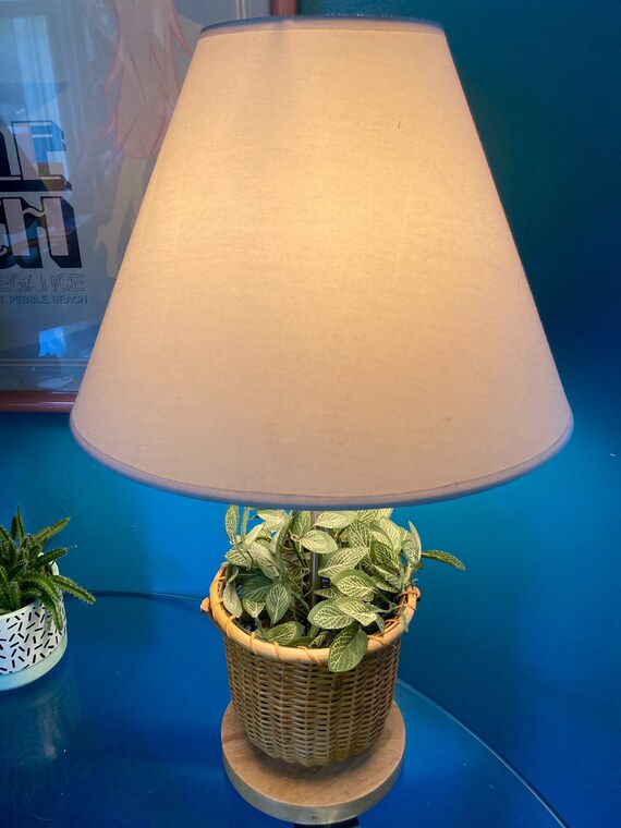 Cottagecore Wicker Table Lamp With Faux Vine Foliage Etsy