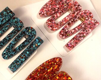 Glitter Hair Clips Set: Handmade Barrettes, Sparkly Accessories