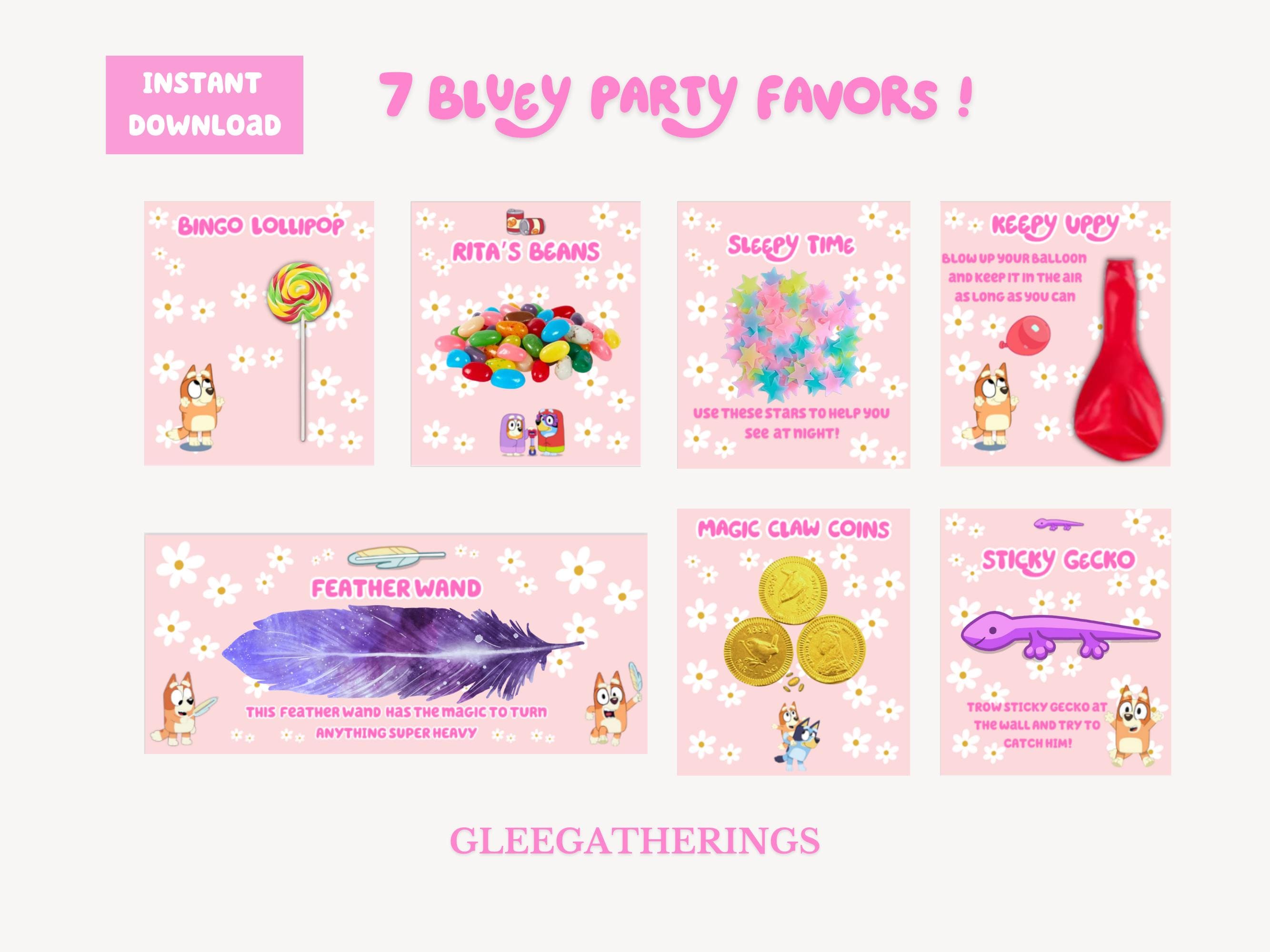 7 Bluey Party Favors Girly Bundle and FREE Bonus  | Keepy Uppy | Bingo Lollipop | Sleepy Time | Feather Wand | Digital Download