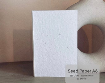 Plantable seed paper, Seeded paper, A6 , pack of 10, 250 GSM, Blank seeded paper.