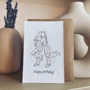 Cartão postal de aniversário personalizado, cartão postal plantável, cartão postal de aniversário, cartão postal de melhores amigos, retrato de desenho de linha, desenho da foto.