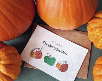 Carte postale pour Thanksgiving, Carte postale à planter, Papier graine, Carte postale à planter, Carte de voeux pour Thanksgiving, Carte postale citrouille.