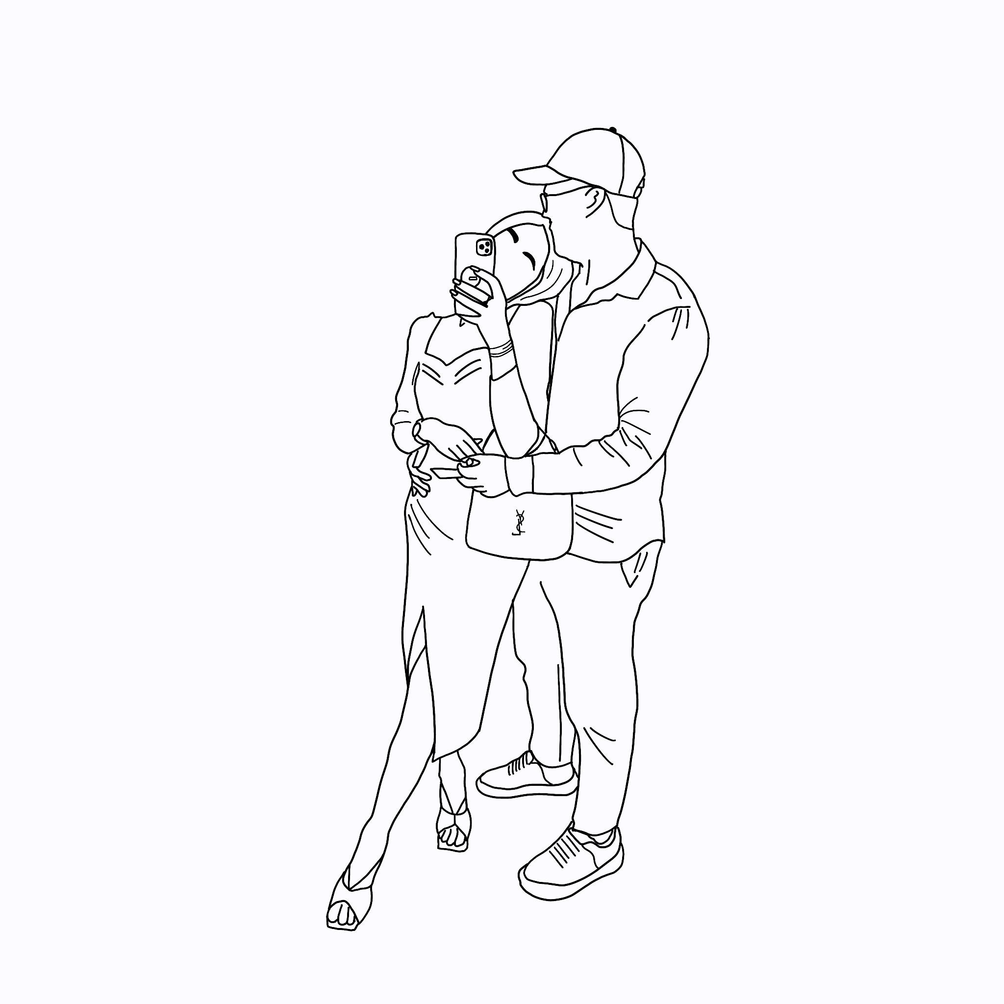 Line Drawing Family Portrait, Line Art Drawing Best Friend, Custom Line
