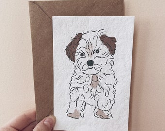 Pet line drawing portrait on seed paper, Pet portrait postcard, Pet postcard A6, Custom pet postcard, Seed paper,Recycled paper,Pet portrait