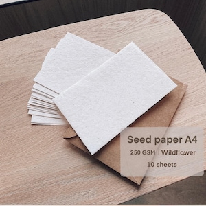 Plantable seed paper, Set of 10, Seeded paper, A4 , pack of 10, 250 GSM, Blank seeded paper.