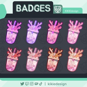Deer Bubble Boba Tea Lover | Twitch Sub Cheer Bit Badges | Kawaii, Chibi, Sparkly | Lofi Aesthetic Streamer