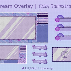 Overlay &quot;Cozy Seamstress&quot; | Pastel Streaming Screen Twitch Vtuber | Prefabricated screens, ready to use, with Panels and Animated Alerts