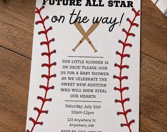 Future All Star On The Way Baby Shower Invitation Template, Baseball Baby Shower Invite Digital Download