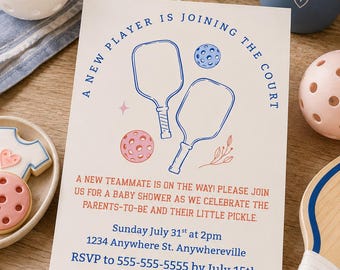 New Player Pickleball Baby Shower Invitation Template, Pickleball Baby Shower Invite Digital Download