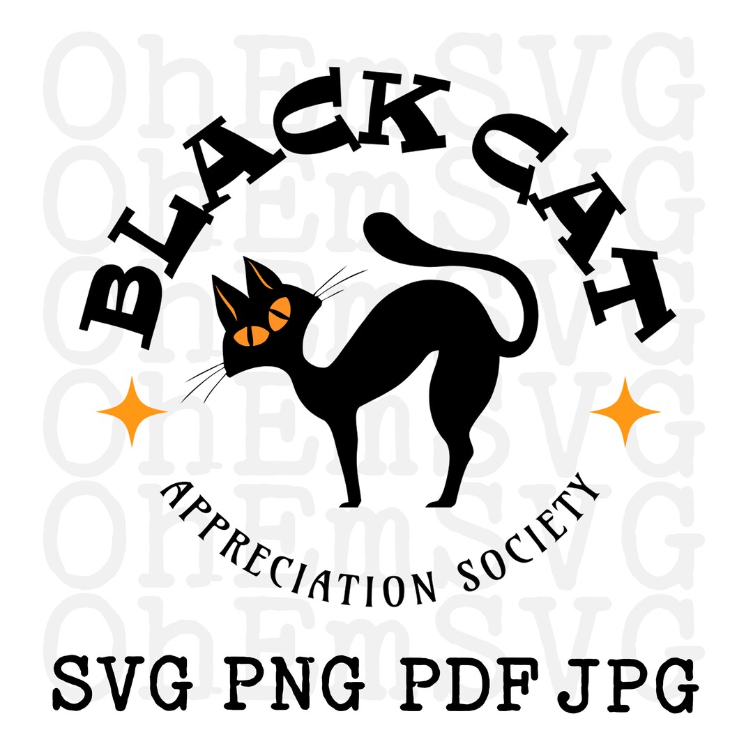 Black Cat Appreciation Society SVG Digital Download, Cute Retro