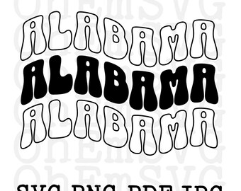 Wavy Alabama SVG: Retro Font, Print-on-Demand (Digital Download)
