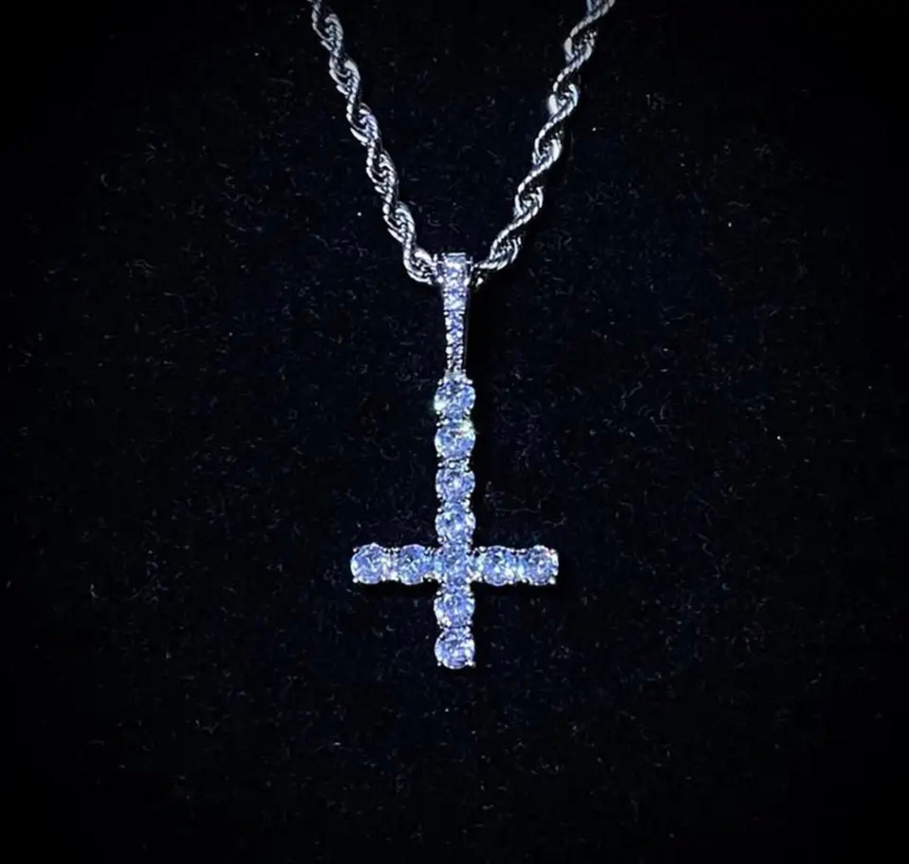 Opium Upside Down Cross Chain Necklace Etsy