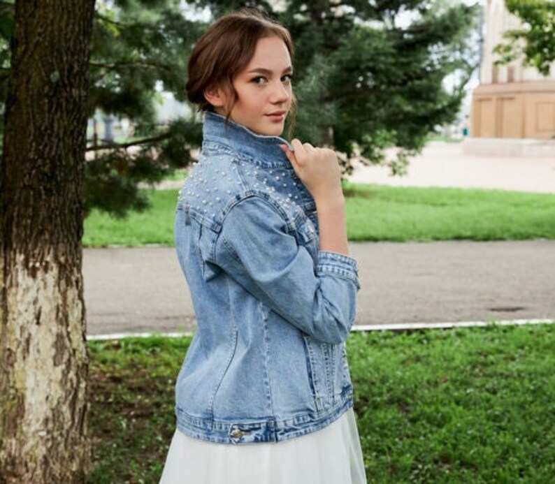Personalized Denim Jacket Custom Pearl Denim Jacket Bride Etsy