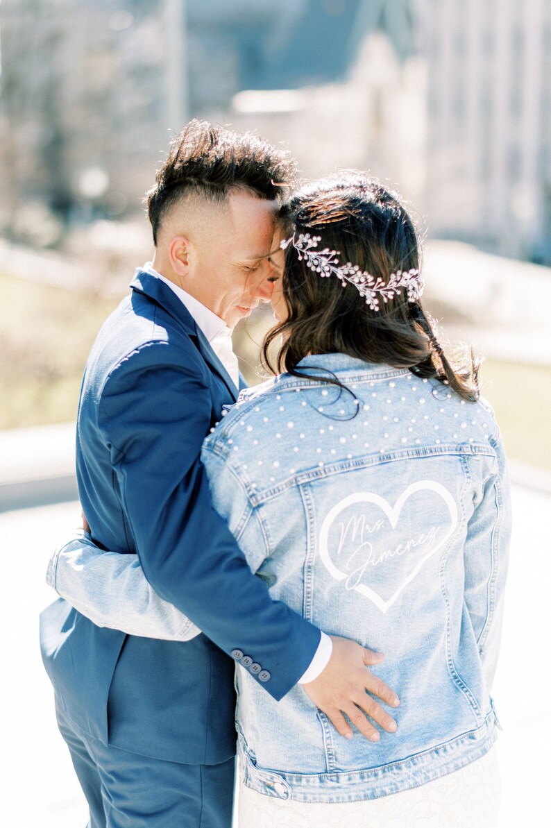 Personalized Denim Jacket Custom Pearl Denim Jacket Bride Etsy