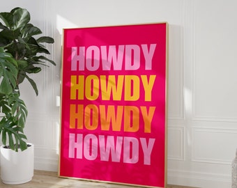 Howdy X4 Printable Wall Art | Trendy Wall Art | Howdy Sign | Howdy Print | Western Print | College Print | Living Room Decor | Pink Preppy