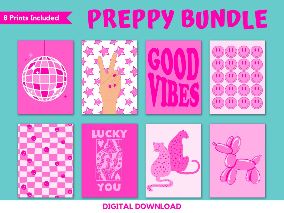 Preppy Aesthetic Set of 8 Gallery Prints Teenage Girl Room - Etsy