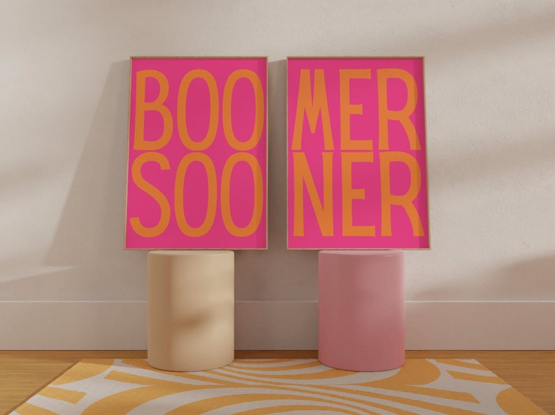 Preppy Boomer Sooner Set of 2 Norman Oklahoma Pink & Orange Wall Art Pack Digital Download Preppy Dorm Art Room Decor OU Decor image 4