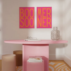 Preppy Boomer Sooner Set of 2 Norman Oklahoma Pink & Orange Wall Art Pack Digital Download Preppy Dorm Art Room Decor OU Decor image 6