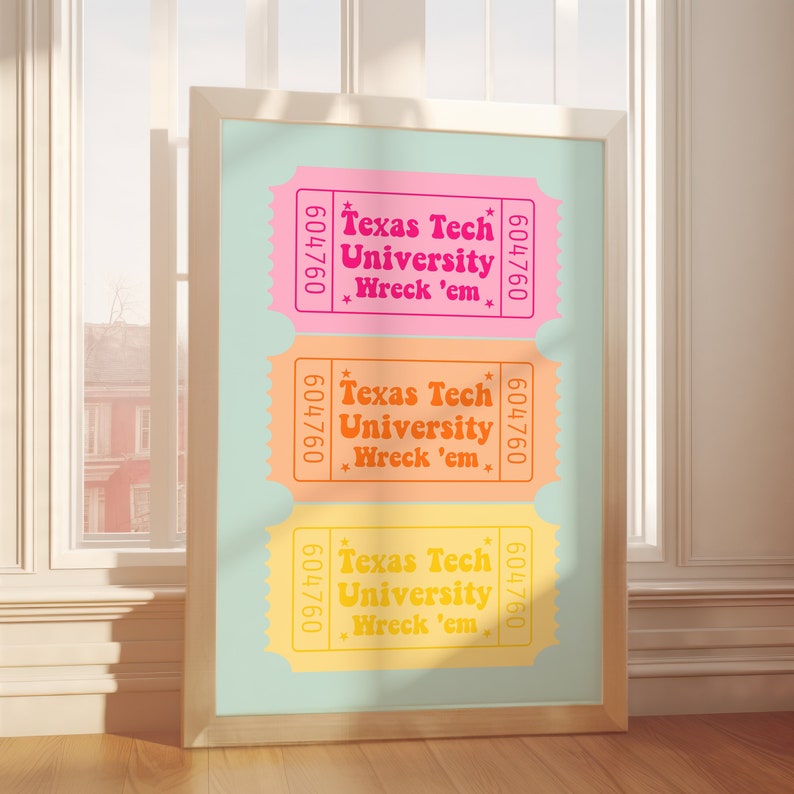 Texas Tech Colorful Set of 6 Posters TTU Digital Art Etsy