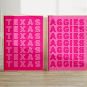 Preppy Texas Aggies Set of 2 | College Station Texas | Pink Wall Art Pack (Digital Download) | Preppy Art | Room Decor | Poster Print