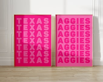 Preppy Texas Aggies Set of 2 | College Station Texas | Pink Wall Art Pack (Digital Download) | Preppy Art | Room Decor | Poster Print