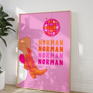 Norman x4 Disco Wall Print | Preppy College Poster | OU Preppy Wall Decor | Norman Oklahoma Digital Download | Pink Disco Preppy Decor