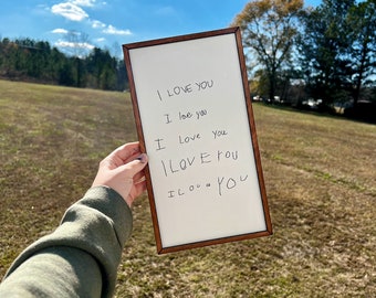 I Love You Handwritten Sign | I love you in handwriting wooden sign with frame i love you mom grandma dad sign I love you engraved wood sign