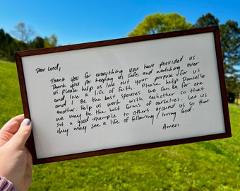 Handwritten Sign | handwriting engraved on wooden sign, handwritten message on wooden sign, sign with frame with handwriting, memorial gift