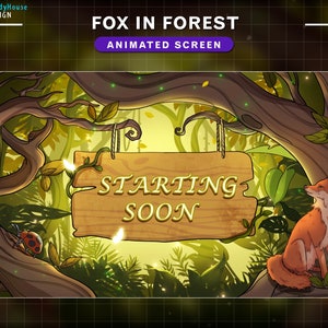Animated Stream Screens Red Fox in Forest,  Autumn Forest Twitch Screens with Cute Fox, Yellow Leaves Falling