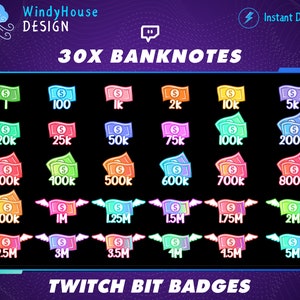 30x Moneys Twitch Bit Badges, Coin Twitch Bit Badges Set, Twitch Tier Badges, Tip Emote