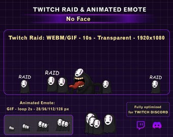 Animated No Face Raid Twitch Alert, Chibi Ghost Twitch Emote (Digital Download)