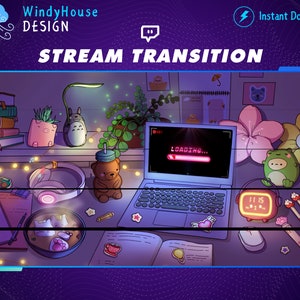 Animated Lofi Desk Twitch Stinger Transition, Twitch OBS Scenes Stinger 03, Streamlabs Scene Transition