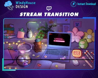 Animierter Lofi Schreibtisch Twitch Stinger Übergang, Twitch OBS Scenes Stinger 03, Streamlabs Szenenübergang