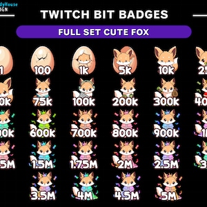 Cute Fox Twitch Bit Badges/ Fox Twitch Sub Badges Set/ Kawaii Twitch Bit Badges/ Twitch Tier Badges