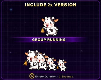 Animated Cow Running Twitch Emote, Cute Cow Stream Emote for Twitch Discord