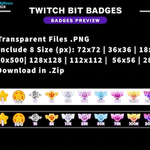 Full Set Rank Twitch Bit Badges, Ranking Twitch Bit Badges Set, Crowns ...