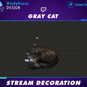 Animated Cute Cat Stream Decoration, Black Cat Twitch Overlay, Animals Decorations Stream Add-on Kawaii Twitch Overlay