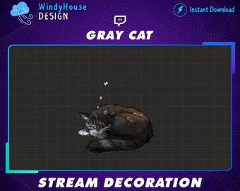 Animierte süße Katze Stream Dekoration, schwarze Katze Twitch Overlay, Tiere Dekorationen Stream Add-on Kawaii Twitch Overlay
