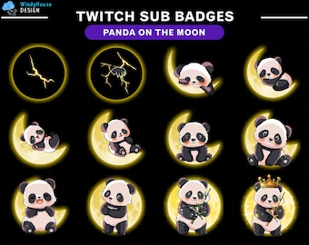 Panda Moon Twitch Sub Badges/ Panda Twitch Sub Badges Set/ Twitch Moon Badges/ Twitch Tier Badges