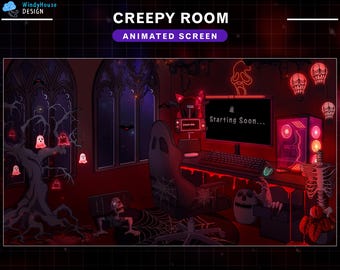 Animated Twitch Screens Creepy Room, Halloween Room Stream Screens, Spooky Twitch Overlay with Zombie, Ghost, Bat, Skull...