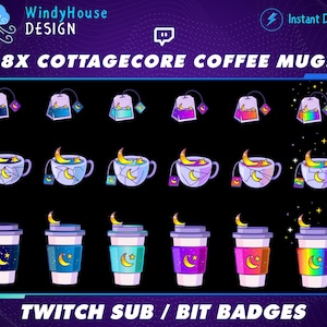 Cottagecore Coffee Mug Twitch Sub Badges, Cute Twitch Bit Badges
