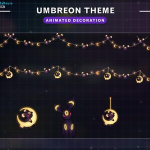 アニメーション Twitch Umbreon テーマ デコレーション、ストリーム デコレーション、Umbreon Twitch エモート、Youtube、Discord、ストリング ライト デコ用のかわいいエモート