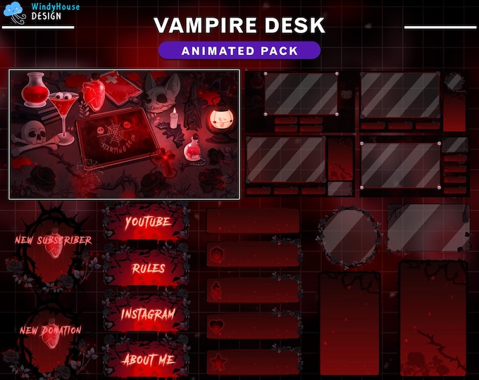 Red Witch Twitch Overlay Pack | Goth Vampire Stream Overlay. Halloween ...